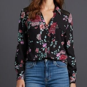 Candie's Black and Pink Floral Women’s Vintage Button Down Shirt